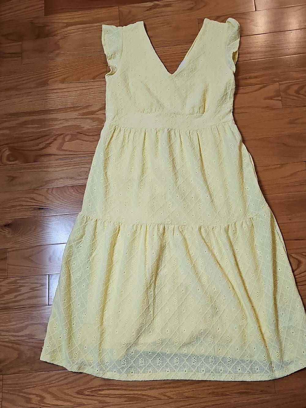 NWT- Yellow Eyelet V-Neck Tiered Women's Dress